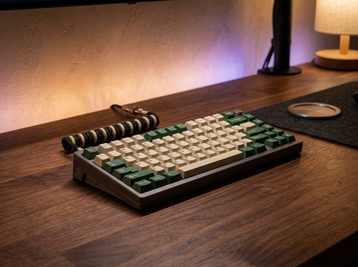 Kreoto AI - Custom Mechanical Keyboard on Smoked Walnut with Ambient RGB Glow