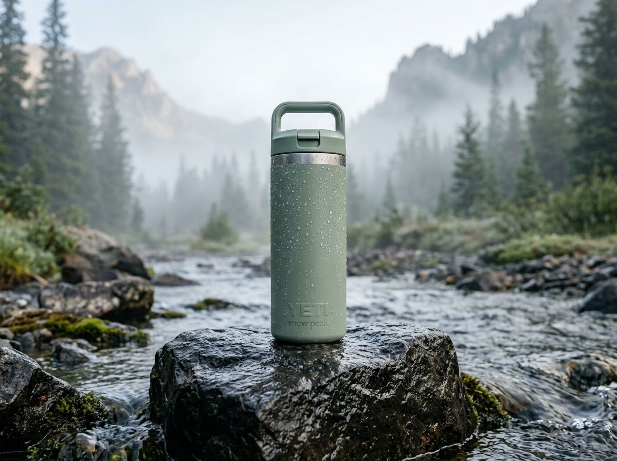 Kreoto AI - Insulated Stainless Steel Tumbler on Wet Basalt River Stone